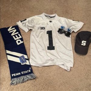 Penn State jersey, scarf, sunglasses, & hat set